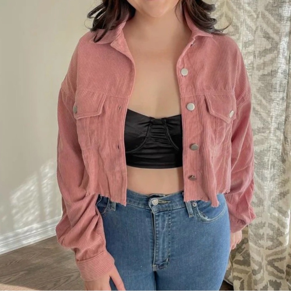 Pink Corduroy Cropped Trucker Jacket - Cotton Candy LA - Size Medium